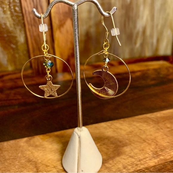 The Moon And The Stars Mixed Match Dangling Hoop Earrings - Picture 3 of 6
